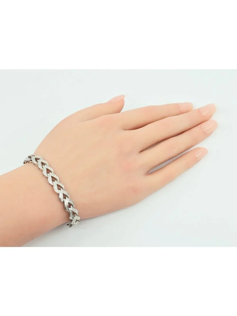 Exquisite 14K Solid White Gold Designer Diamond Tennis Link Bracelet - 6.75